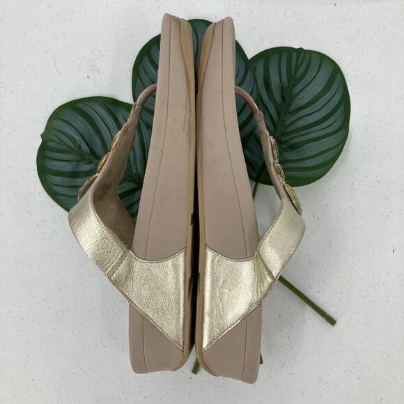 FitFlop Gold Beige Faux Jewels Lulu Toe-Post Lightweight Flip Flop Sandal Shoes - Picture 6 of 11